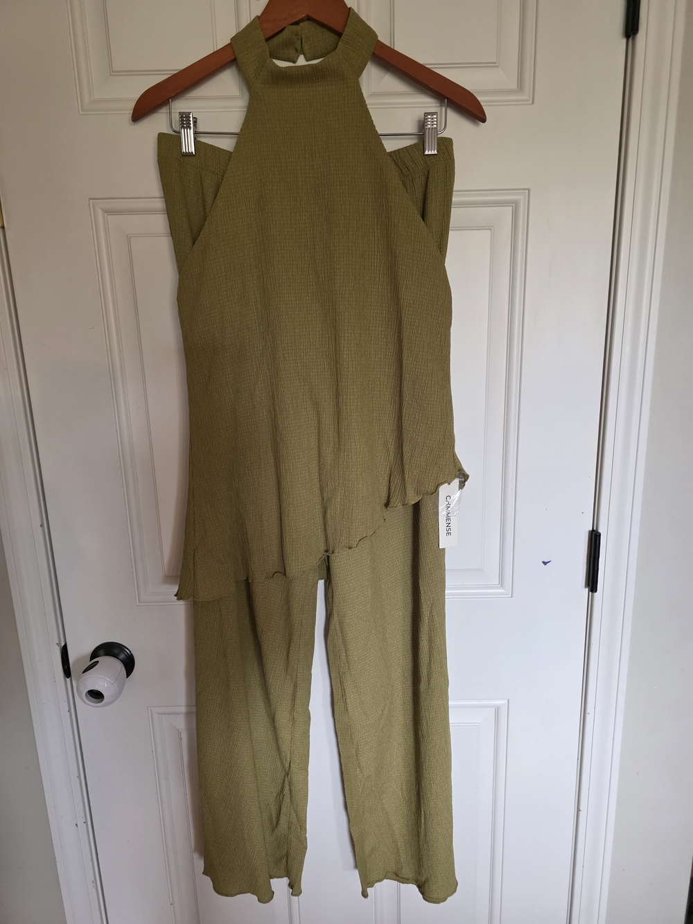 Commense Olive Green Halter Neck Top And Wide Leg Pant